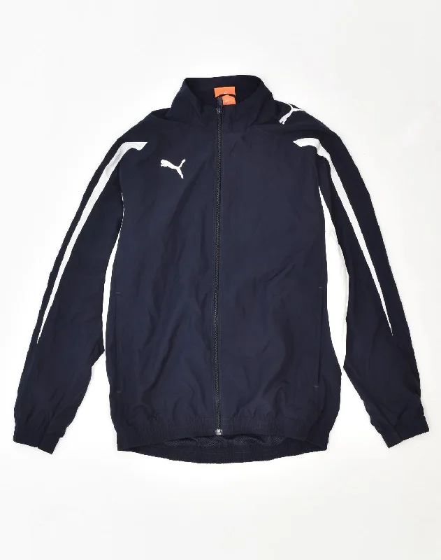 men's waterproof trench jackets -PUMA Boys Tracksuit Top Jacket 11-12 Years Navy Blue Colourblock Polyester