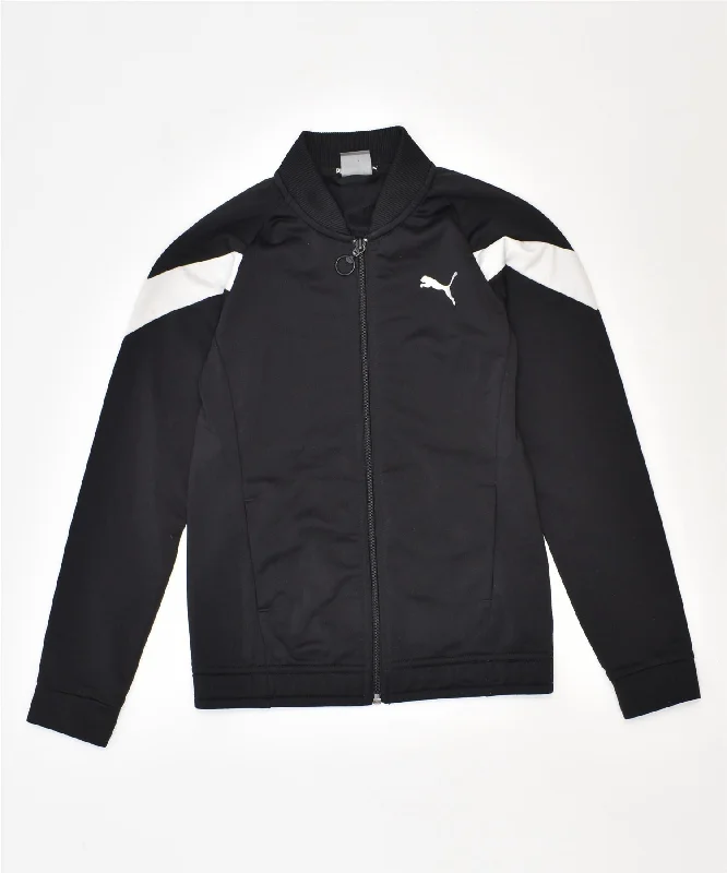 men's casual jackets -PUMA Boys Tracksuit Top Jacket 9-10 Years Black Polyester