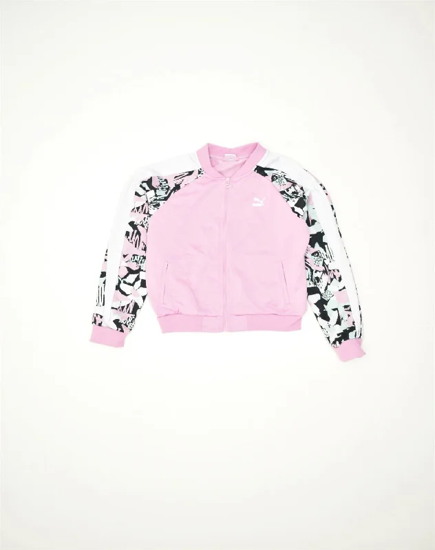 men's button-up jackets -PUMA Girls Tracksuit Top Jacket 13-14 Years Pink Colourblock Polyester