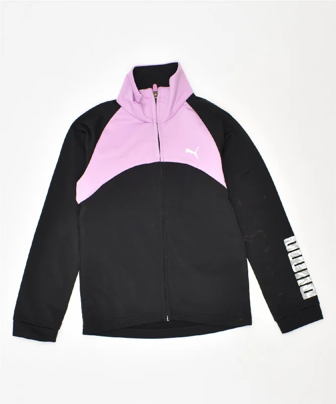 men's outdoor jackets -PUMA Girls Tracksuit Top Jacket 7-8 Years Black Colourblock Polyester