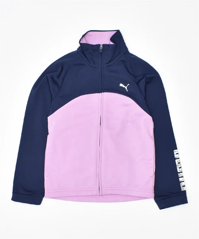 men's reversible jackets -PUMA Girls Tracksuit Top Jacket 7-8 Years Purple Colourblock