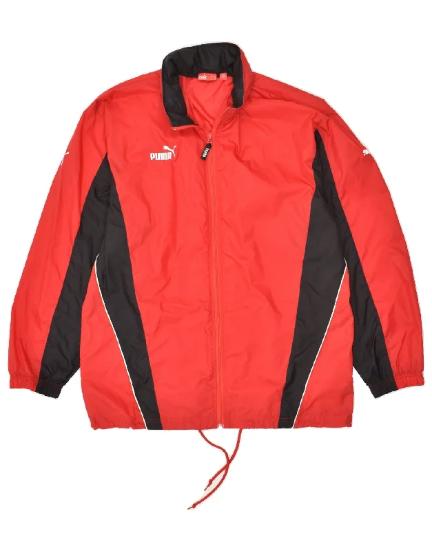 men's sports jackets -PUMA Mens Hooded Rain Jacket UK 38 Medium Red Nylon