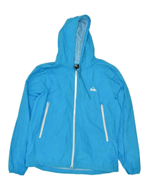 men's stylish bomber jackets -QUIKSILVER Mens Hooded Rain Jacket UK 44 2XL Blue Polyamide