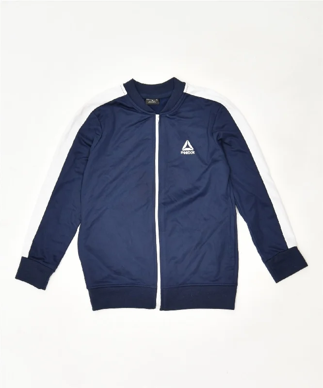 men's designer jackets -REEBOK Boys Tracksuit Top Jacket 7-8 Years Navy Blue Polyester