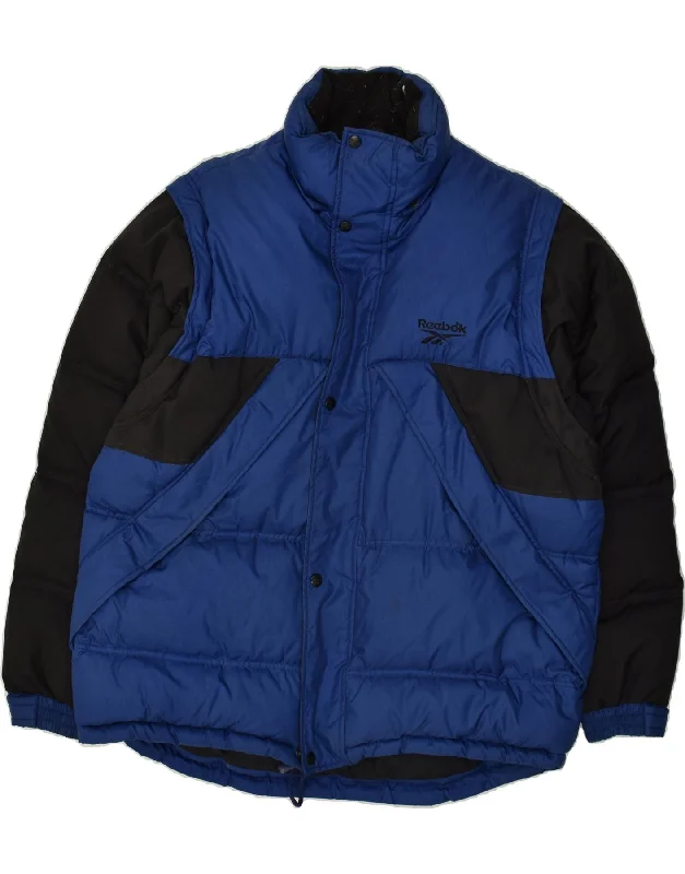 men's cotton jackets -REEBOK Mens Padded Jacket UK 40 Large Blue Colourblock Nylon