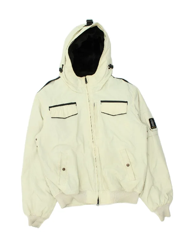 men's casual jackets -REFRIGUE Mens Hooded Windbreaker Jacket UK 40 Large White Nylon