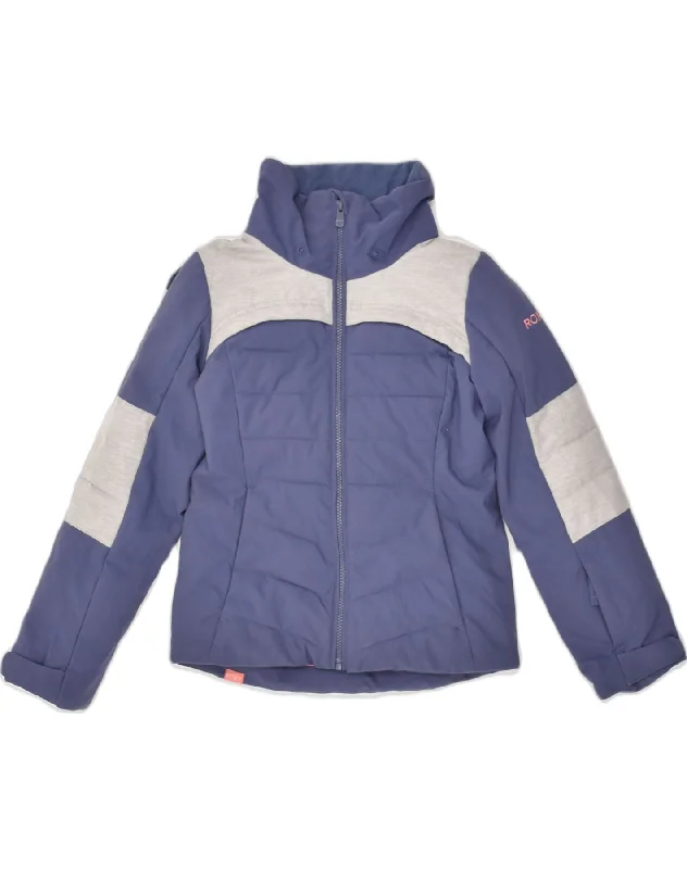 men's padded winter jackets -ROXY Girls Hooded Windbreaker Jacket 9-10 Years Medium Blue Colourblock