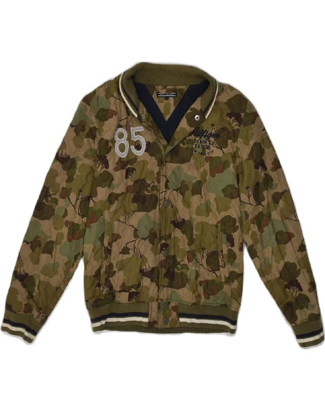 men's insulated jackets for cold weather -TOMMY HILFIGER Boys Bomber Jacket 13-14 Years Khaki Camouflage Polyester