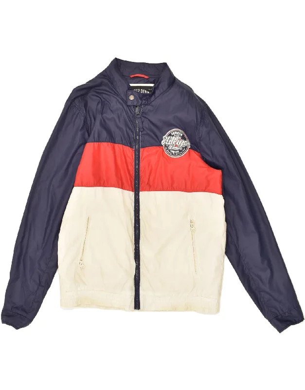 men's parkas jackets -TOMMY HILFIGER Mens Bomber Jacket UK 38 Medium Navy Blue Colourblock