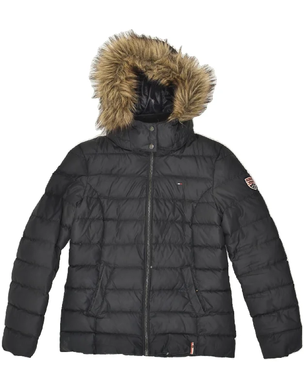 men's smart jackets -TOMMY HILFIGER Mens Hooded Padded Jacket UK 40 Large Black Polyamide