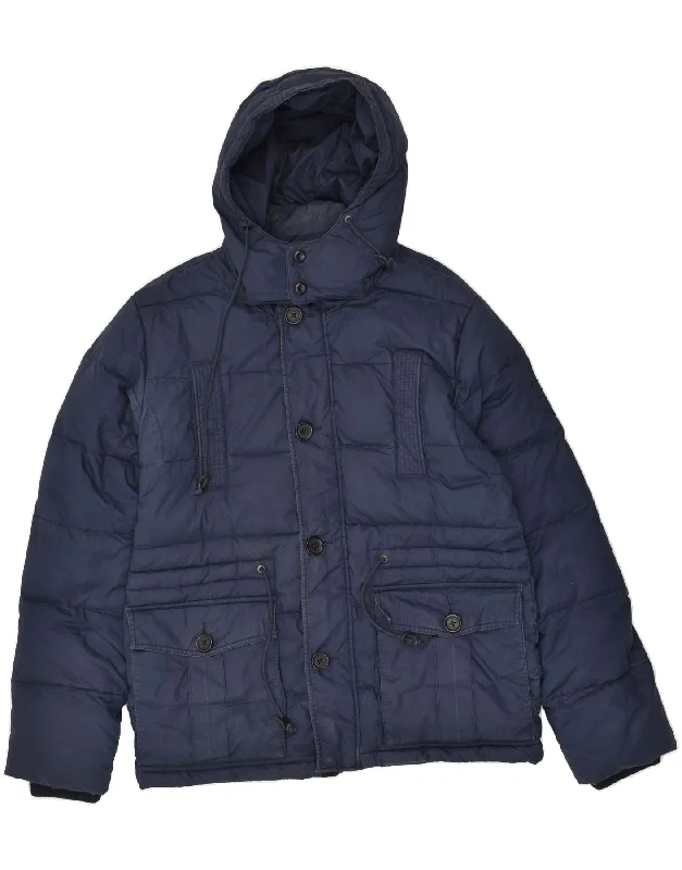 men's fleece-lined jackets -TOMMY HILFIGER Mens Hooded Padded Jacket UK 40 Large Navy Blue Polyester