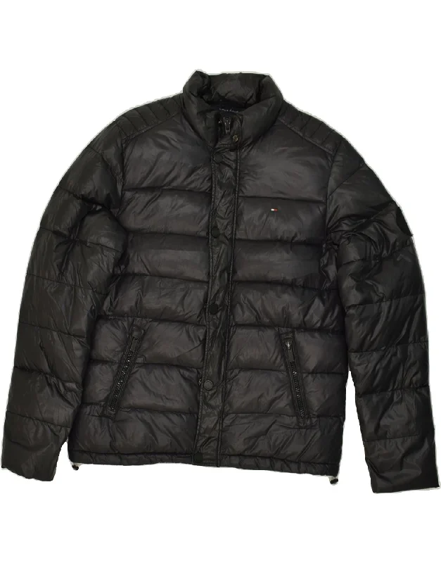 men's modern style jackets -TOMMY HILFIGER Mens Padded Jacket UK 40 Large Black Nylon