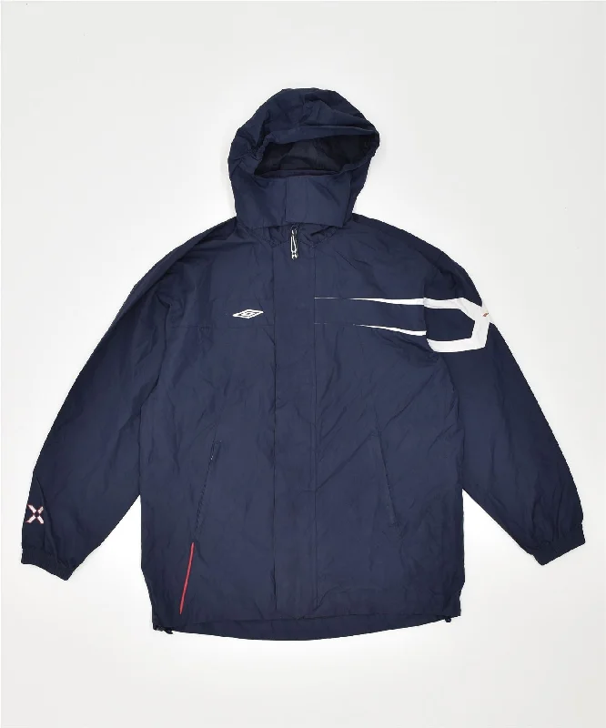 men's ski jackets -UMBRO Boys Hooded Windbreaker Jacket 9-10 Years Large Navy Blue Polyester