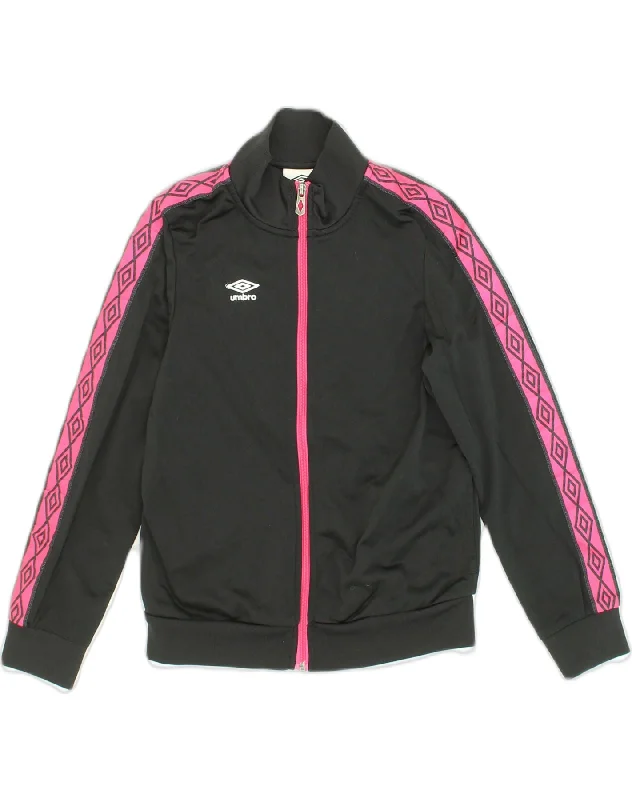 men's tailored winter jackets -UMBRO Girls Tracksuit Top Jacket 10-11 Years Black Polyester