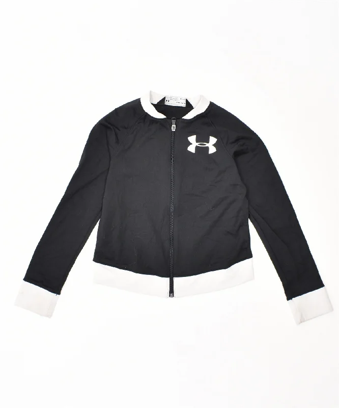 men's functional jackets -UNDER ARMOUR Boys Loose Fit Tracksuit Top Jacket 8-9 Years Black Polyester