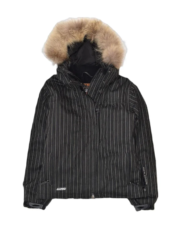 men's stylish jackets -VINTAGE Girls Hooded Parka Jacket 13-14 Years Small Black Striped