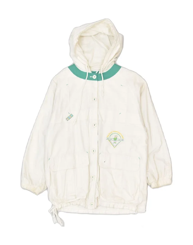 men's casual warm jackets -VINTAGE Girls Oversized Hooded Utility Jacket 11-12 Years Off White Cotton