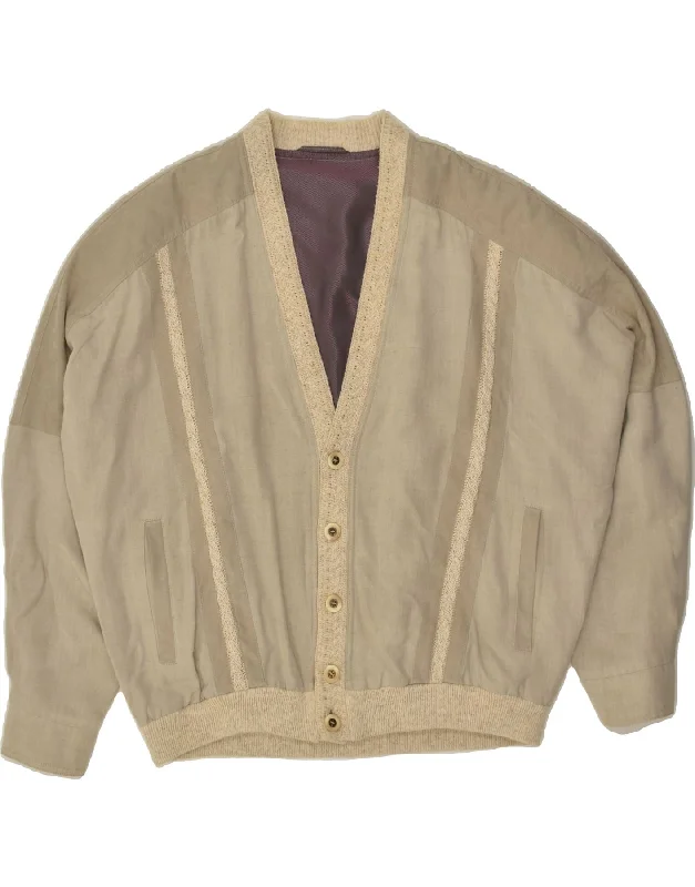 men's zip-up rain jackets -VINTAGE Mens Bomber Jacket IT 52 XL Beige Viscose