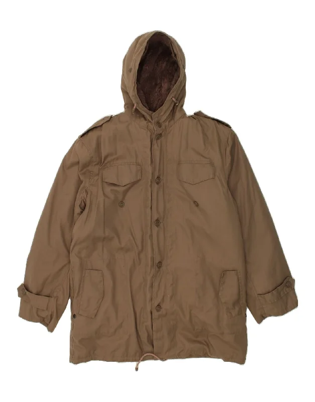 men's coat jackets for fall -VINTAGE Mens Hooded Windbreaker Jacket IT 56 3XL Brown Polyester