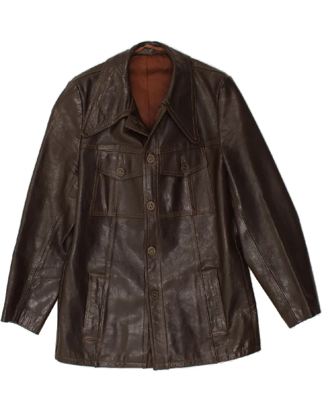 men's performance jackets for running -VINTAGE Mens Leather Jacket UK 34 XS Brown