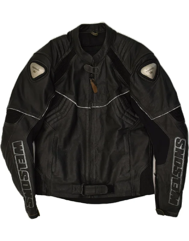 men's varsity jackets -VINTAGE Mens Leather Racer Jacket UK 42 XL Black