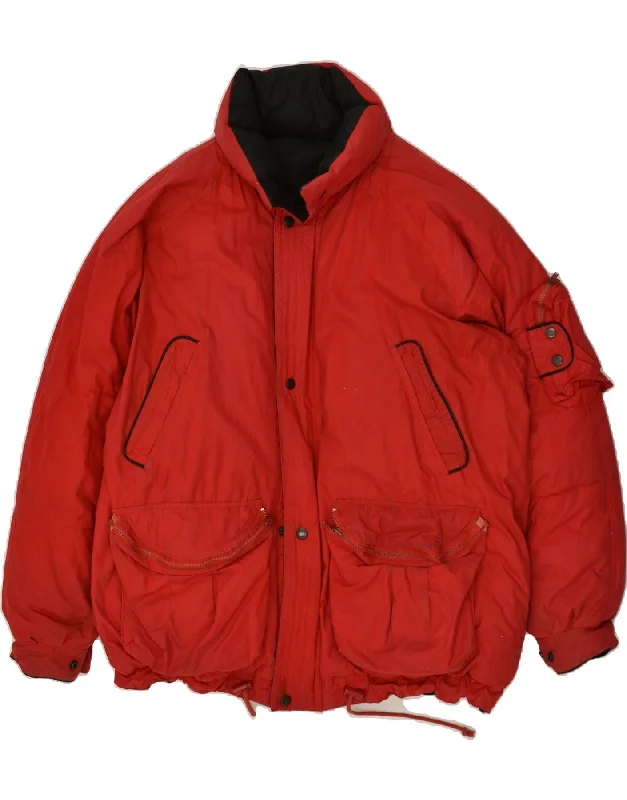 men's slim-fit jackets -VINTAGE Mens Reversible Padded Jacket UK 40 Large Red Cotton