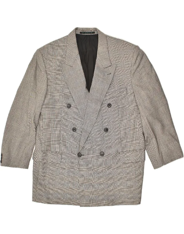 men's jacket for fall weather -WESTBURY Mens Double Breasted Blazer Jacket UK 42 XL Grey Check Wool