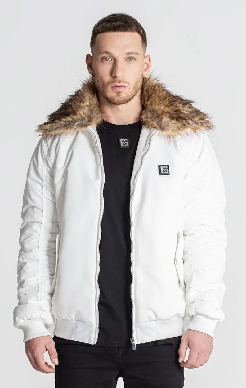 men's cozy jackets -White Core Bomber Jacket