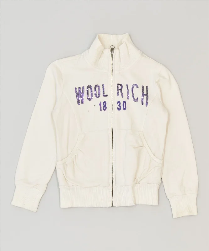 men's stylish bomber jackets -WOOLRICH Girls Graphic Tracksuit Top Jacket 5-6 Years White Cotton Sports