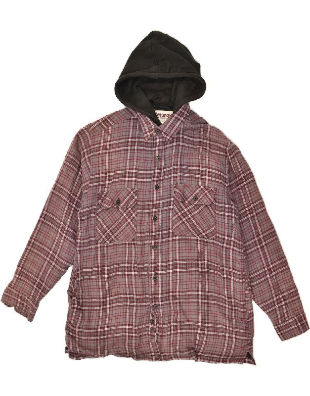 men's summer jackets -WRANGLER Mens Hooded Bomber Jacket UK 40 Large Burgundy Check Cotton