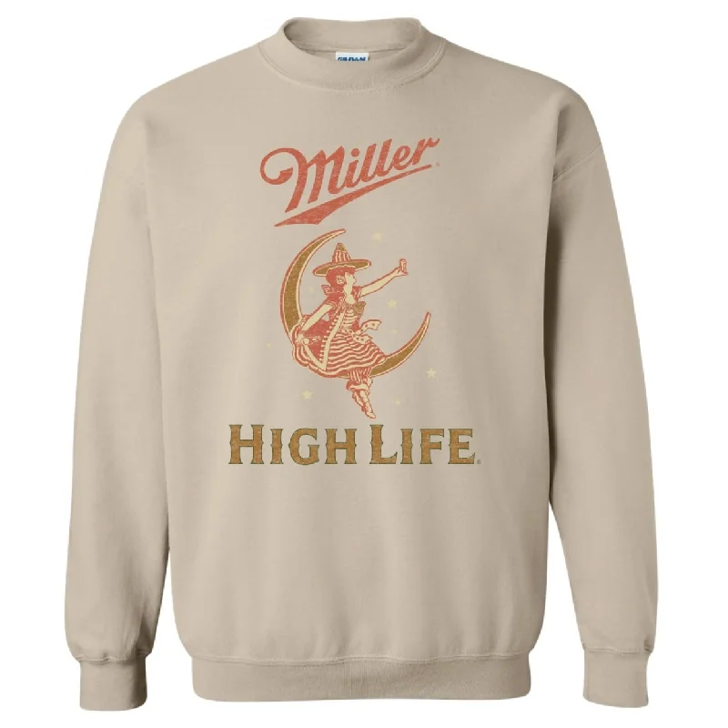 men's athletic fit hoodie sweatshirt -Miller High Life Girl In The Moon Crewneck Sweatshirt