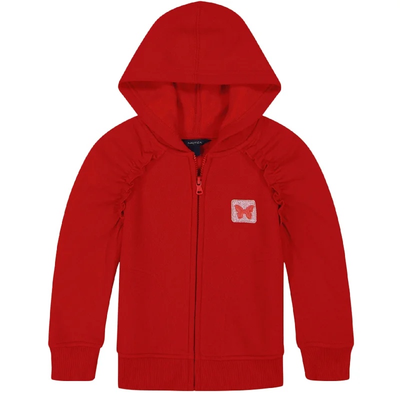 men's hoodie sweatshirt for hiking -Nautica Girls' Ruffle Trim Fleece Hoodie (7-16)