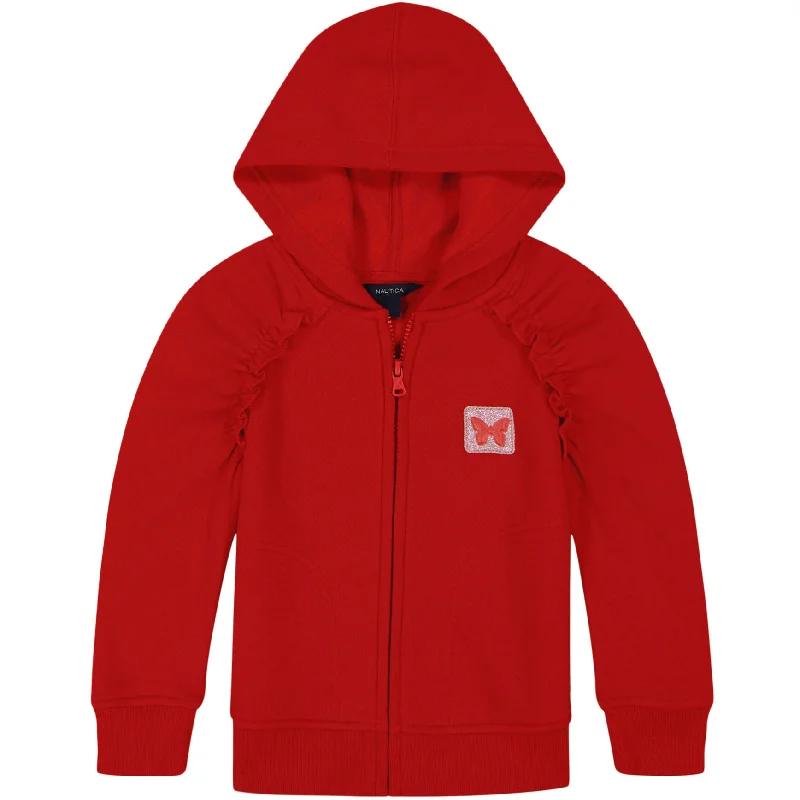 men's hoodie sweatshirt with zipper -Nautica Little Girls' Ruffle Trim Fleece Hoodie (4-6X)