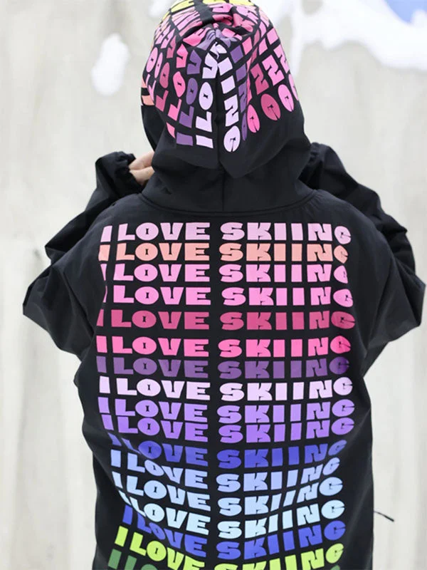 men's cotton fleece hoodie sweatshirt -Women's SWAGLI I LOVE SKIING Baggy Snow Hoodies