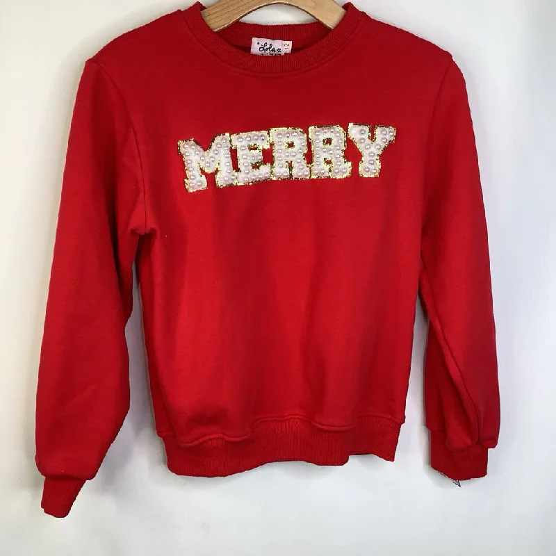 men's thermal hoodie sweatshirt -Size 12: Lola the Boys Red Pearle/Sequin 'Merry' Pullover Sweatshirtt