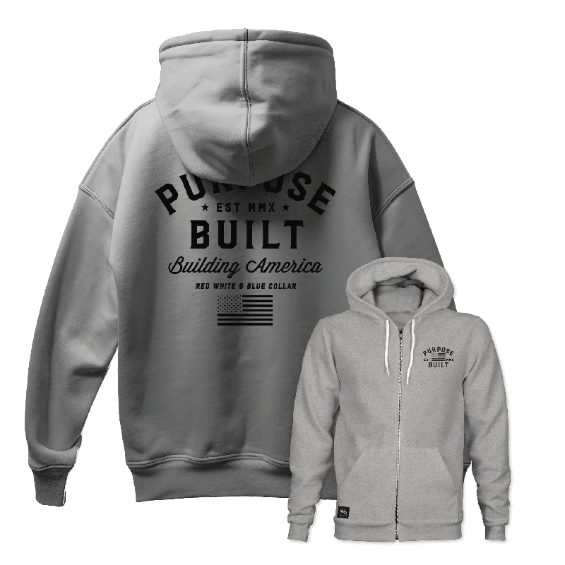 men's light fabric hoodie sweatshirt -Gameday Zip-Up Freedom Hoodie -  Raider Grey