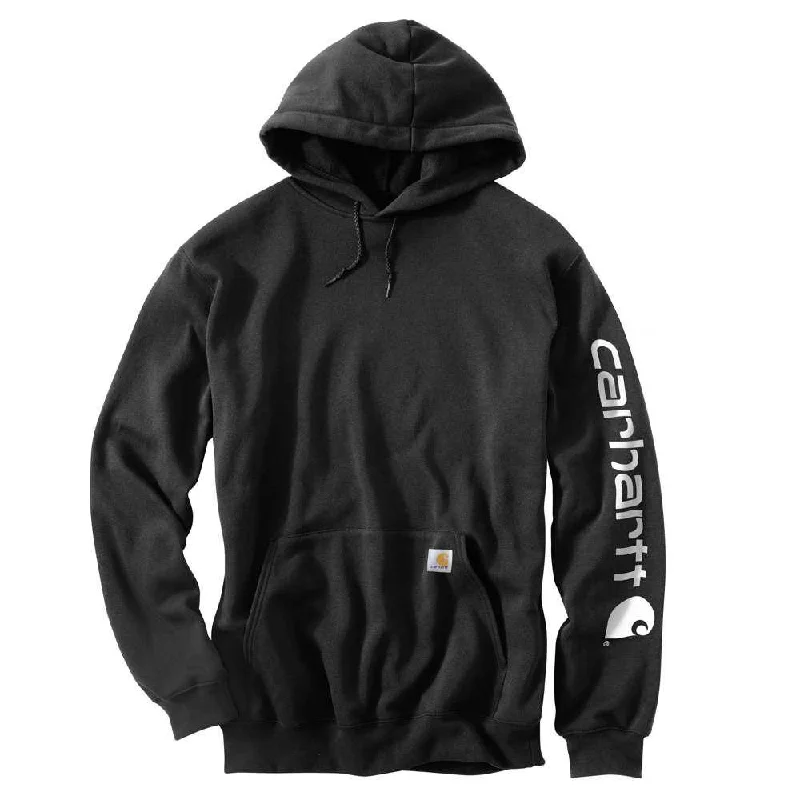 men's hoodie sweatshirt for cold weather -K288 Loose Fit Midweight Logo Sleeve Graphic Hoodie - Black