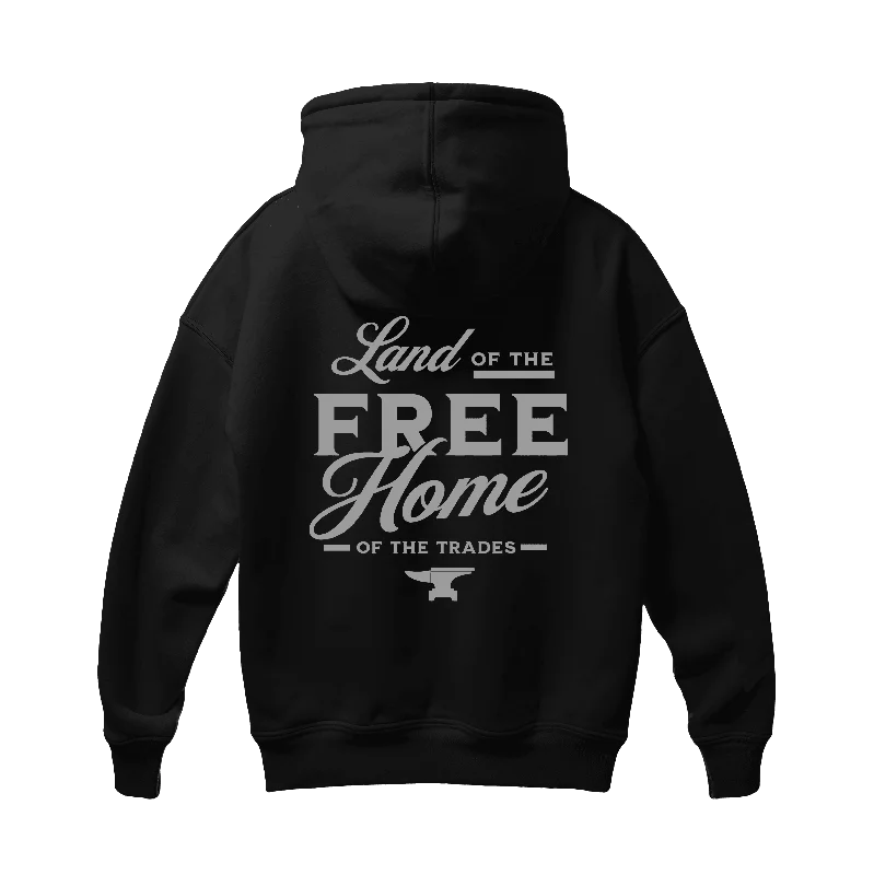 men's fleece-lined hoodie sweatshirt -Land of the Free Home of The Trade Hoodie