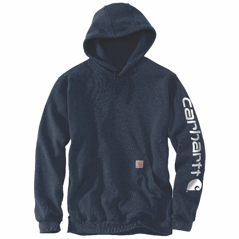 men's hoodie sweatshirt for everyday wear -K288 Loose Fit Midweight Logo Sleeve Graphic Hoodie - Navy