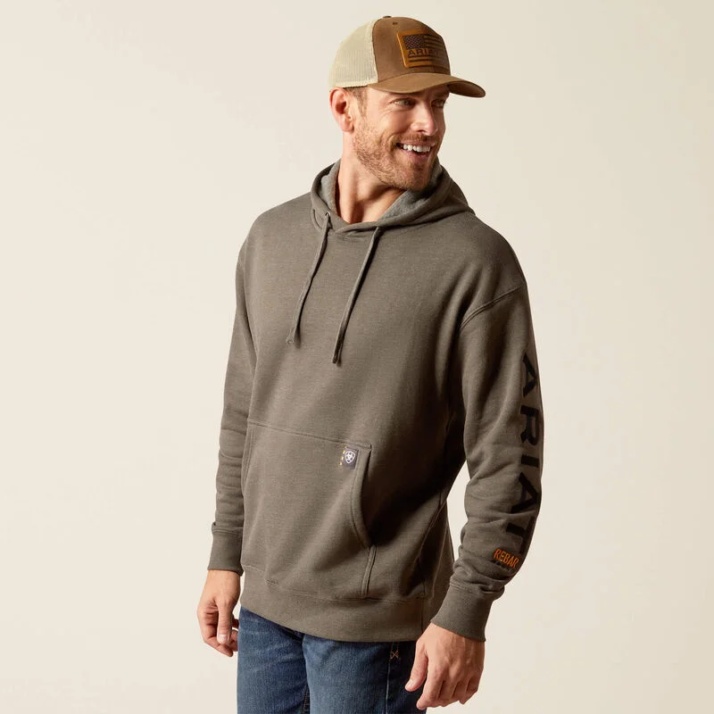 men's performance hoodie sweatshirt -Rebar Graphic Hoodie - Beluga Heather/Black