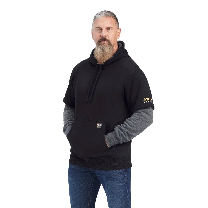 men's zippered hoodie sweatshirt for layering -Rebar Workman Dually Hoodie - Black/Charcoal