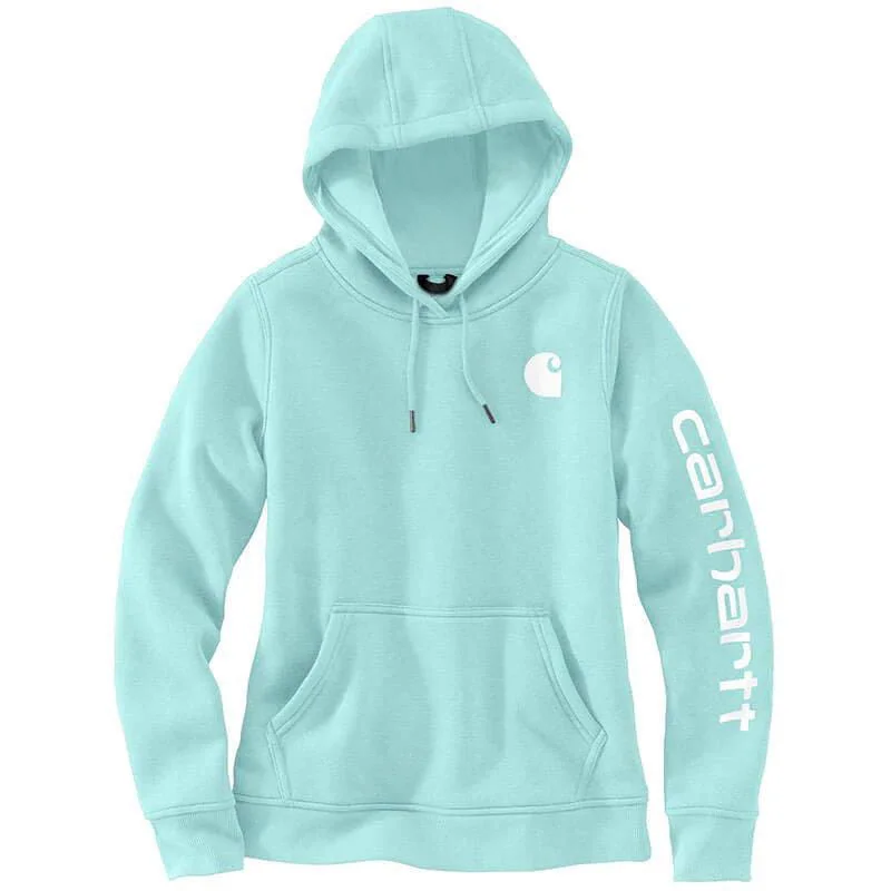 men's soft cotton hoodie sweatshirt -102791 - Women's relaxed fit midweight logo sleeve graphic hoodie - Pastel Turquoise