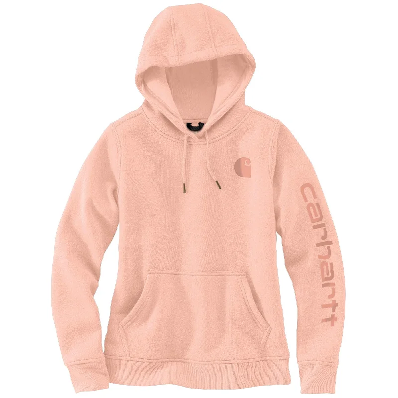 men's athletic hoodie sweatshirt for training -Spring 2024 102791 - Women's relaxed fit midweight logo sleeve graphic hoodie - Tropical Peach