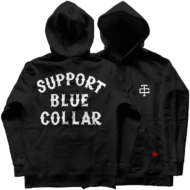 men's performance hoodie sweatshirt -Support Blue Collar Hoodie: Black