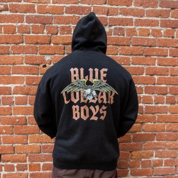 men's cotton hoodie sweatshirt -Blue Collar Boys Hoodie, Black