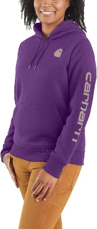 men's graphic hoodie sweatshirt -Carhartt Women's Relaxed Fit Midweight Logo Sleeve Graphic Sweatshirt - Purple