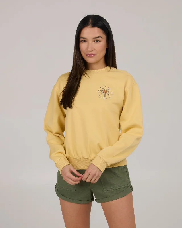 men's hoodie sweatshirt for road trips -Women’s Queen Palm Crew Hoodie, Dusty Gold