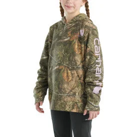 men's hooded sweatshirt for gym -Youth Girls Long-Sleeve Camo Graphic Sweatshirt - Mossy Oak Country DNA